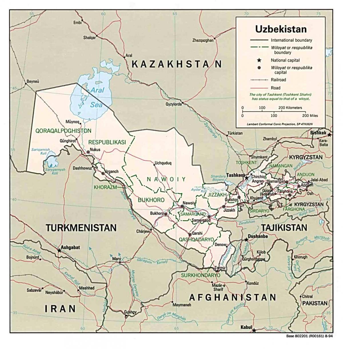 kort Usbekistan omkringliggende lande